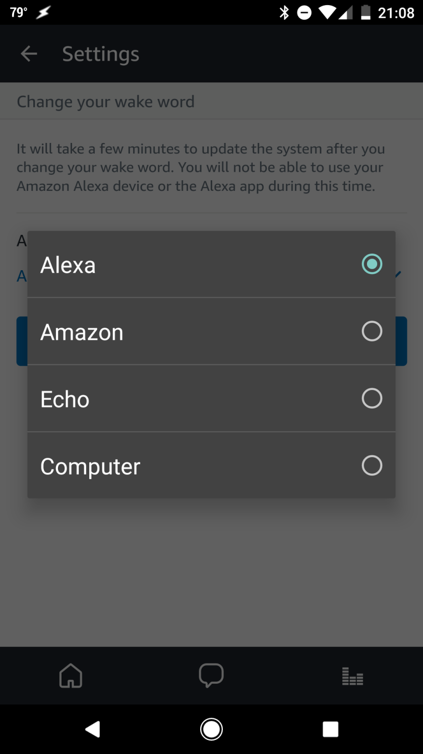 Amazon Echo's list of configurable wake words.